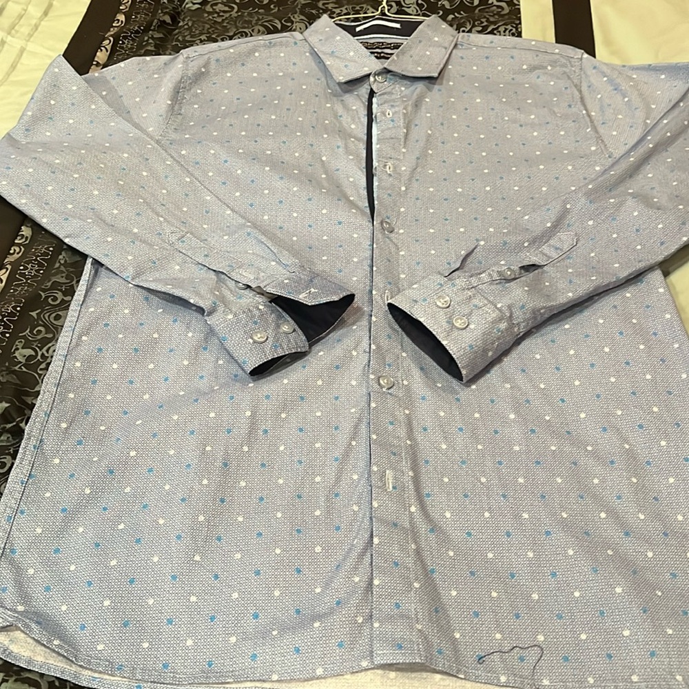 American Breed Shirt Mens XL Smart Shirt Flip Cuff Geo Dots Blue Classic